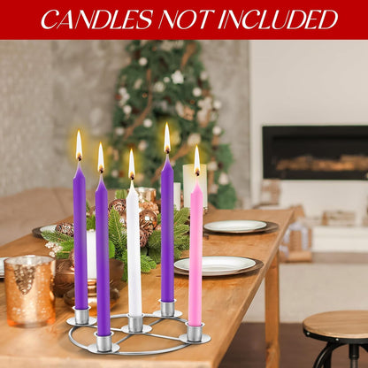 Newtay Christmas Advent Wreath Candle Holder - 5 Candle 8.5 Inch Metal Ring for Holiday Home Decor | Silver