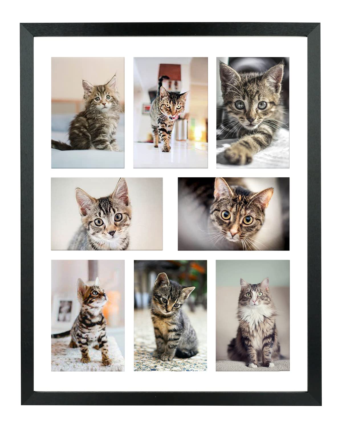 LTYHHK 4x6 Collage Picture Frame 8 Openings Solid Wood, Displays 8 Opening 4x6 with Mat or 16x20 Inch without Mat, Black Family Picture Frame Multi-Photo Set (LMK05a)