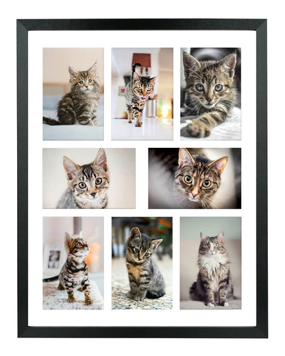 LTYHHK 4x6 Collage Picture Frame 8 Openings Solid Wood, Displays 8 Opening 4x6 with Mat or 16x20 Inch without Mat, Black Family Picture Frame Multi-Photo Set (LMK05a)