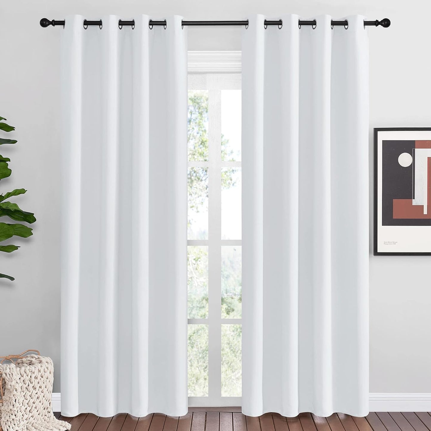 NICETOWN Room Darkening Curtains - Thermal Insulated Grommet Panels for Living Room | 2 Panels, 55x86, Greyish White