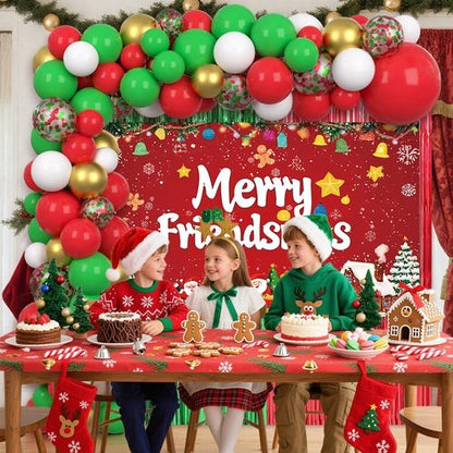 AIBIIN Christmas Balloon Arch Kit - 105pcs Friendsmas Party Decorations with Merry Banner & Foil Curtain