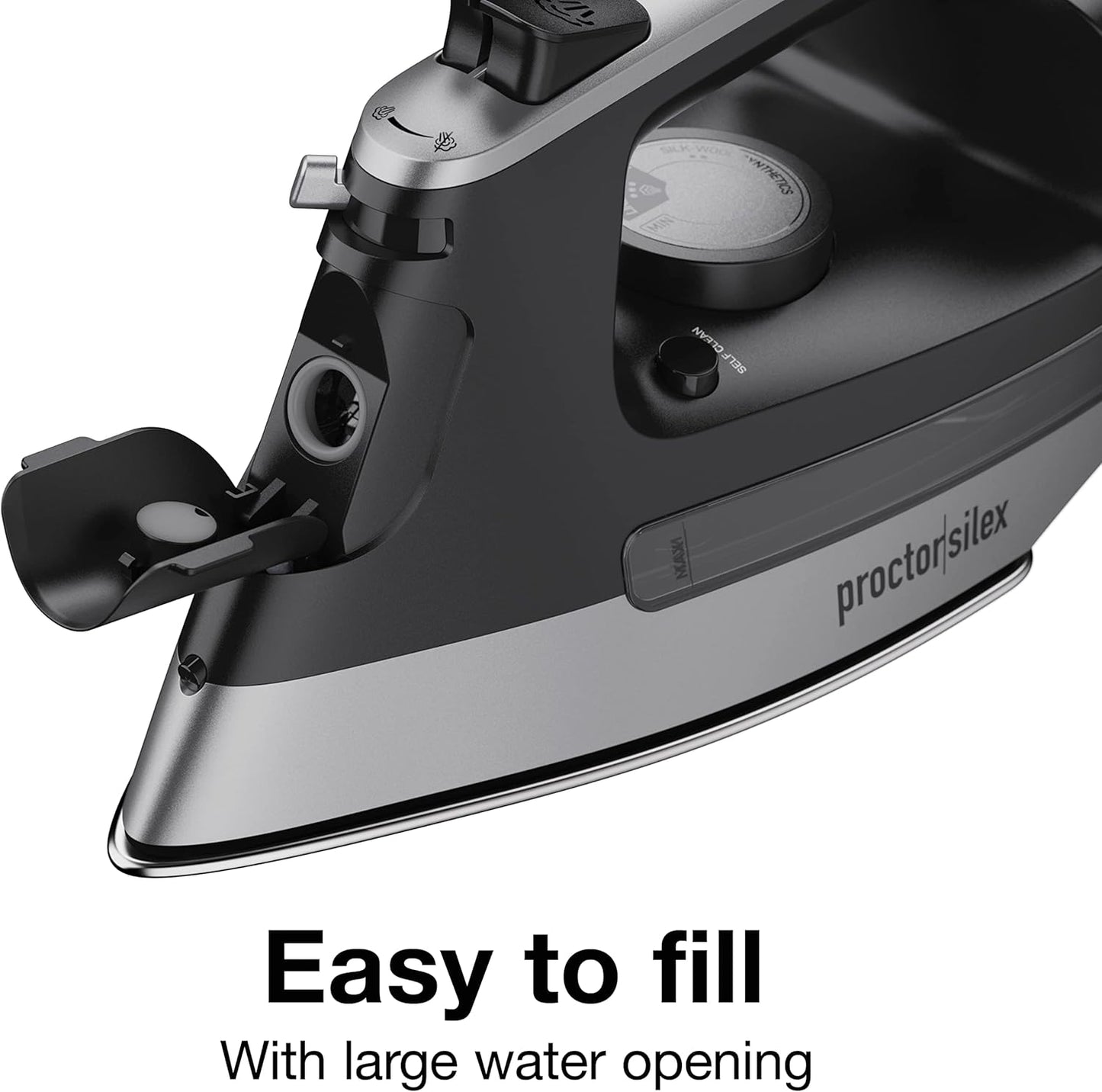 Proctor Silex Steam Iron - 1500 Watts with Stainless Steel Soleplate & 8’ Retractable Cord | Gray & Black