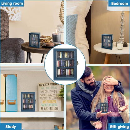 Skiennix Miniature Bookshelf Decor - Anxiety Relief Ornament with 60 Mini Books - Blue