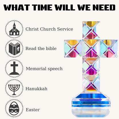 QFkris Crystal Cross Figurine - 5'' Tall Traditional Glass Craft for Memorial Gifts & Christian Decor