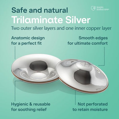 Koala Babycare Silver Nursing Cups | Nipple Shields for Breastfeeding - Protect & Soothe - Standard Size