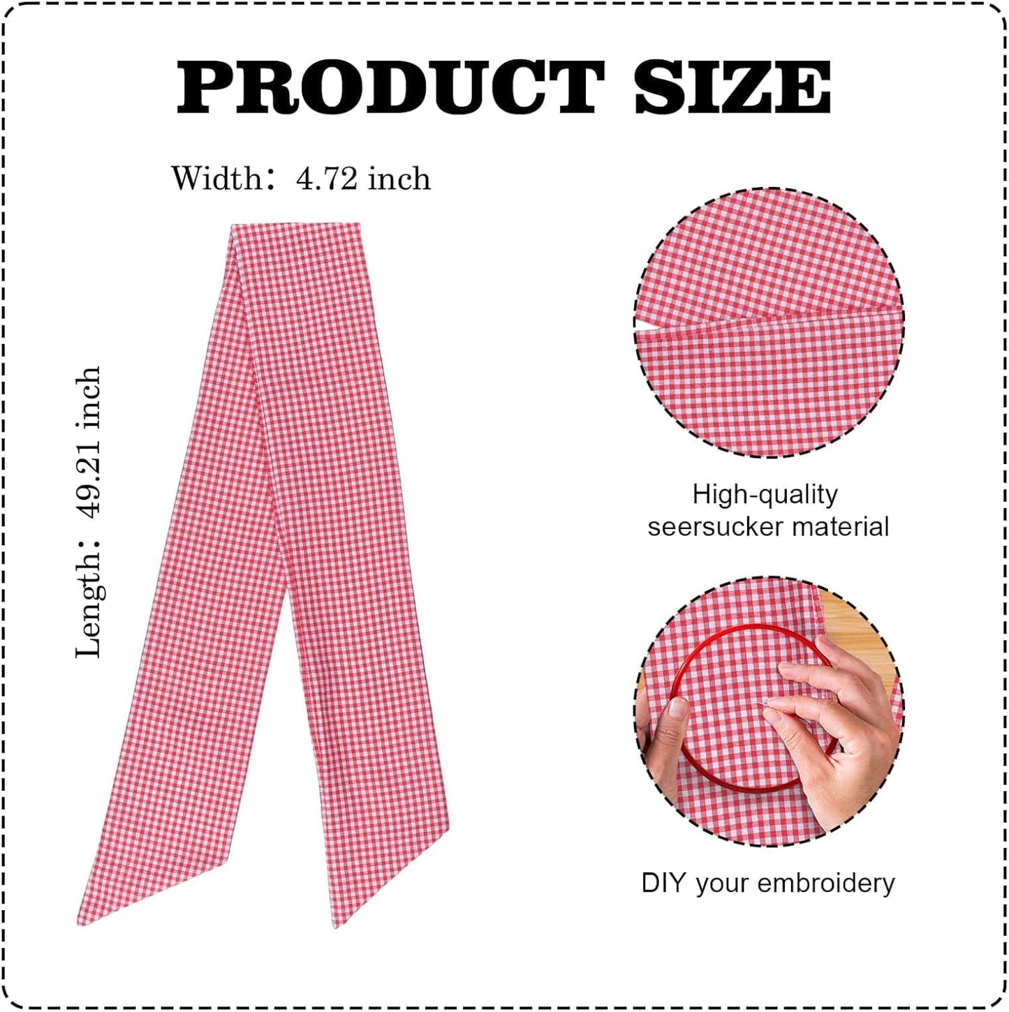 Red White Gingham Wreath Sash by [Brand Name] - 5.12" Wide x 54.33" for Christmas & Patriotic Decor