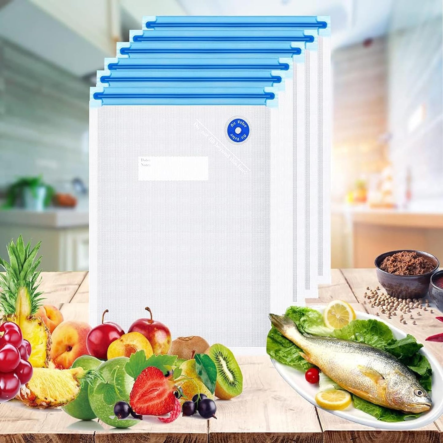 Vacuum Sealer Bags by Sous Vide - 31 Pcs Reusable BPA-Free Food Storage Bags with Clips & Valves
