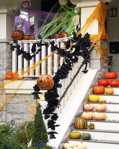 4PCS Black Leaf Garland Halloween Artificial Hanging Fall Leave Maple Vines Fall Floral Garlands Autumn Garland Thanksgiving Decor for Home Wedding Party Archway (5.7FT*4)