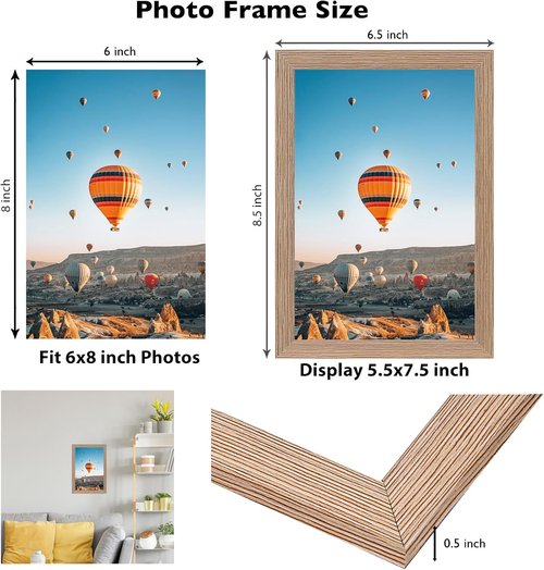 JCJMY Rustic Brown 6x8 Picture Frame - Versatile Wall Hanging or Tabletop Display with Shatter-Resistant Plexiglass