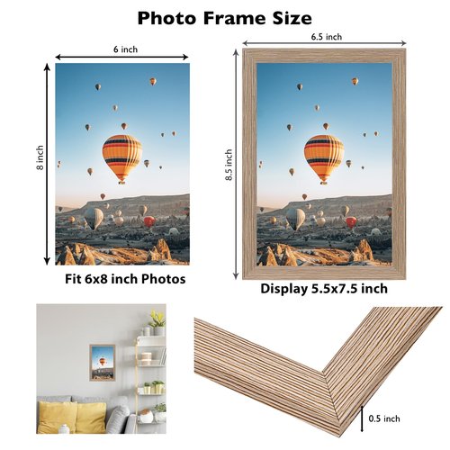 JCJMY 6x8 Picture Frame Rustic Brown for Wall Hanging or Tabletop, Wall Mounting Horizontally or Vertically, 6 x 8 Wall Gallery Poster Photo Frame with Shatter Resistant Plexiglass, Rustic Brown
