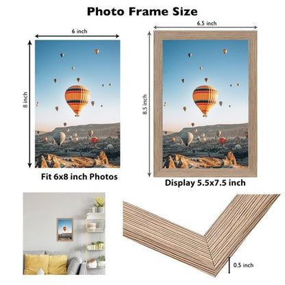 JCJMY 6x8 Picture Frame Rustic Brown for Wall Hanging or Tabletop, Wall Mounting Horizontally or Vertically, 6 x 8 Wall Gallery Poster Photo Frame with Shatter Resistant Plexiglass, Rustic Brown