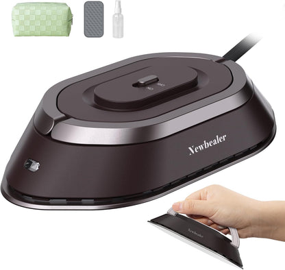 Newbealer Travel Iron - Mini Dry Iron with Global Voltage, 300W, Non-Stick Soleplate | Ultra-Lightweight, Brown