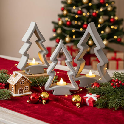 Meanplan Christmas Tree Tealight Candle Holders - Rustic Farmhouse Decor for Holiday Centerpieces | 3 Pcs Set