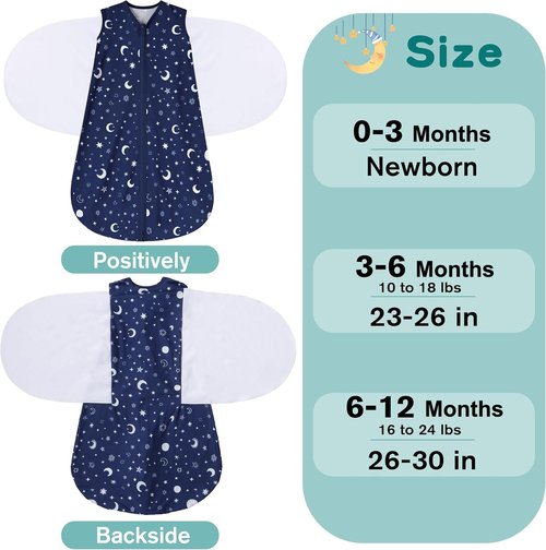 BSTOPPT Newborn Sleep Sack - 3-Way Adjustable Swaddle Blanket for 3-6 Months | 100% Rayon Cotton, Clouds & Starry Sky