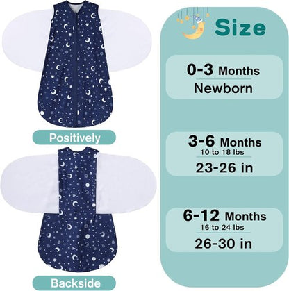 BSTOPPT Newborn Sleep Sack - 3-Way Adjustable Swaddle Blanket for 3-6 Months | 100% Rayon Cotton, Clouds & Starry Sky