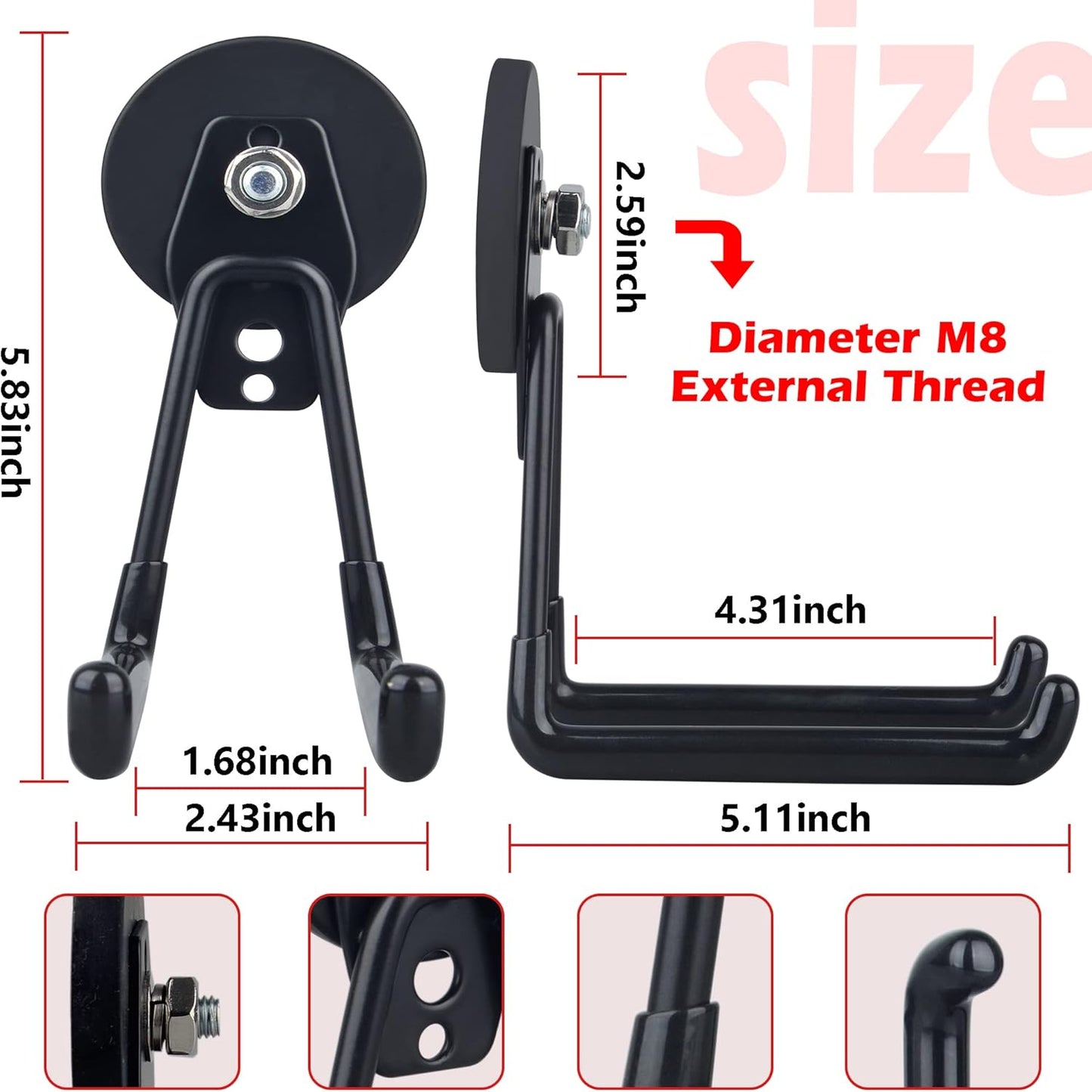 ULIBERMAGNET Heavy Duty Magnetic Hooks - Extra Large Tool Organizers for Workshop | 2 Pack (Black)
