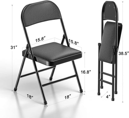 Nazhura Folding Chairs - 4 Pack Fabric Dining Chairs with Padded Cushion | Indoor/Outdoor Use (Charcoal)