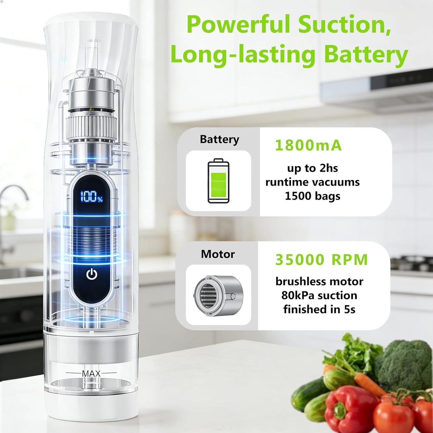 Skiennix Compact Vacuum Sealer - Portable Handheld Food Sealer with 80kPa Suction & 30 Reusable Bags