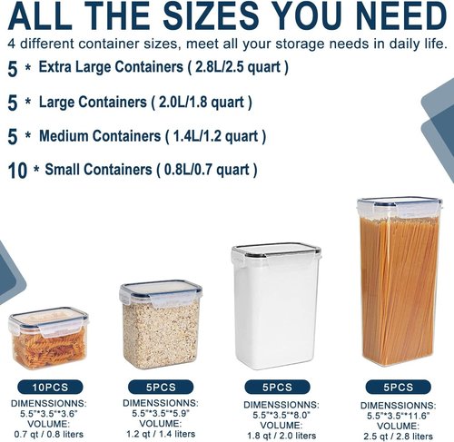 M MCIRCO Airtight Food Storage Containers - 25-Piece Set for Kitchen Organization | Plastic with Lids, Labels & Measuring Cups