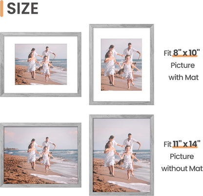 Upsimples 11x14 Picture Frame Set of 5 - Display 8x10 or 11x14 Photos | Gray Wall Gallery Frames