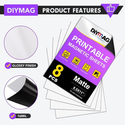 DIYMAG Magnetic Sheets - 8Pcs Flexible 8.5 x 11 Inch Matte Non-Adhesive Paper for DIY Crafts