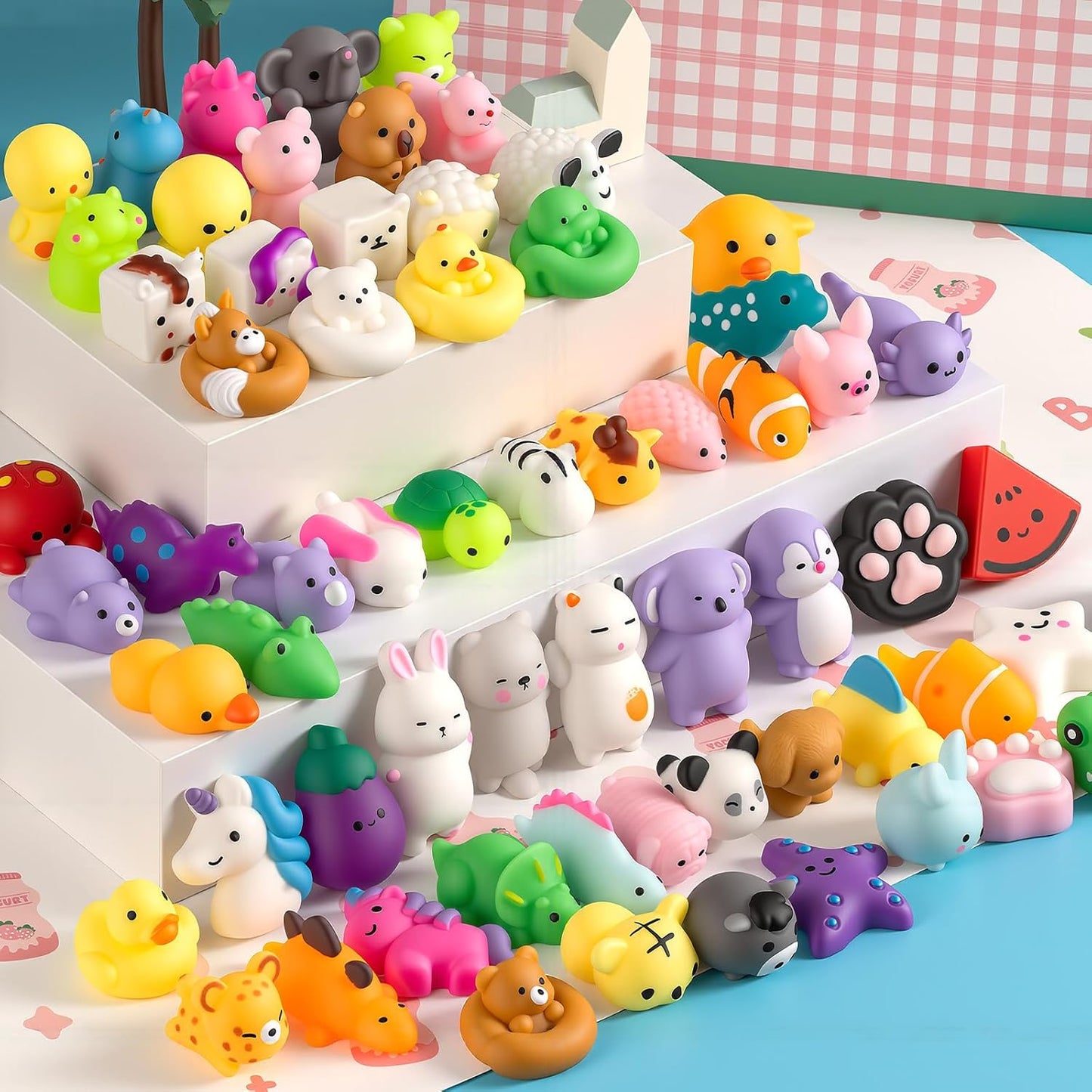 Skiennix 25 Pcs Mochi Squishy Toys - Kawaii Animal Stress Relief Mini Toys for Kids | Perfect Party Favors & Goodie Bag Fillers