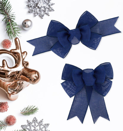 Meseey Navy Blue Wired Ribbon - 2 Pcs Handmade Burlap Bows for Wreaths & Gift Wrapping