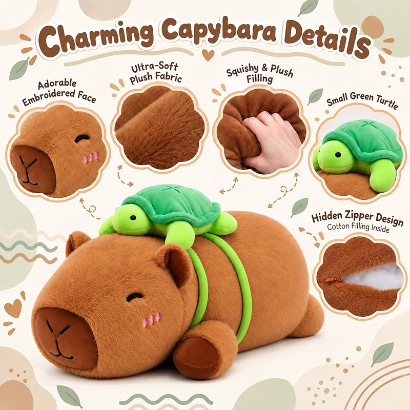 30-Inch Giant Capybara Plush Pillow - Large Capybara Stuffed Animal, Variation: Turtle Capybara