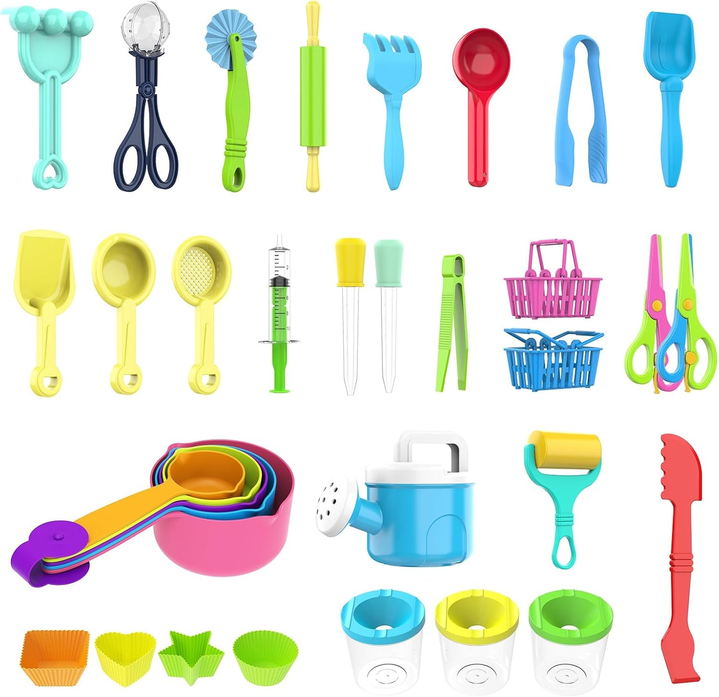 Skiennix 34PCS Sensory Bin Filler Tools - Fine Motor Skills Scooper Set with Scoops, Tweezers & Rake