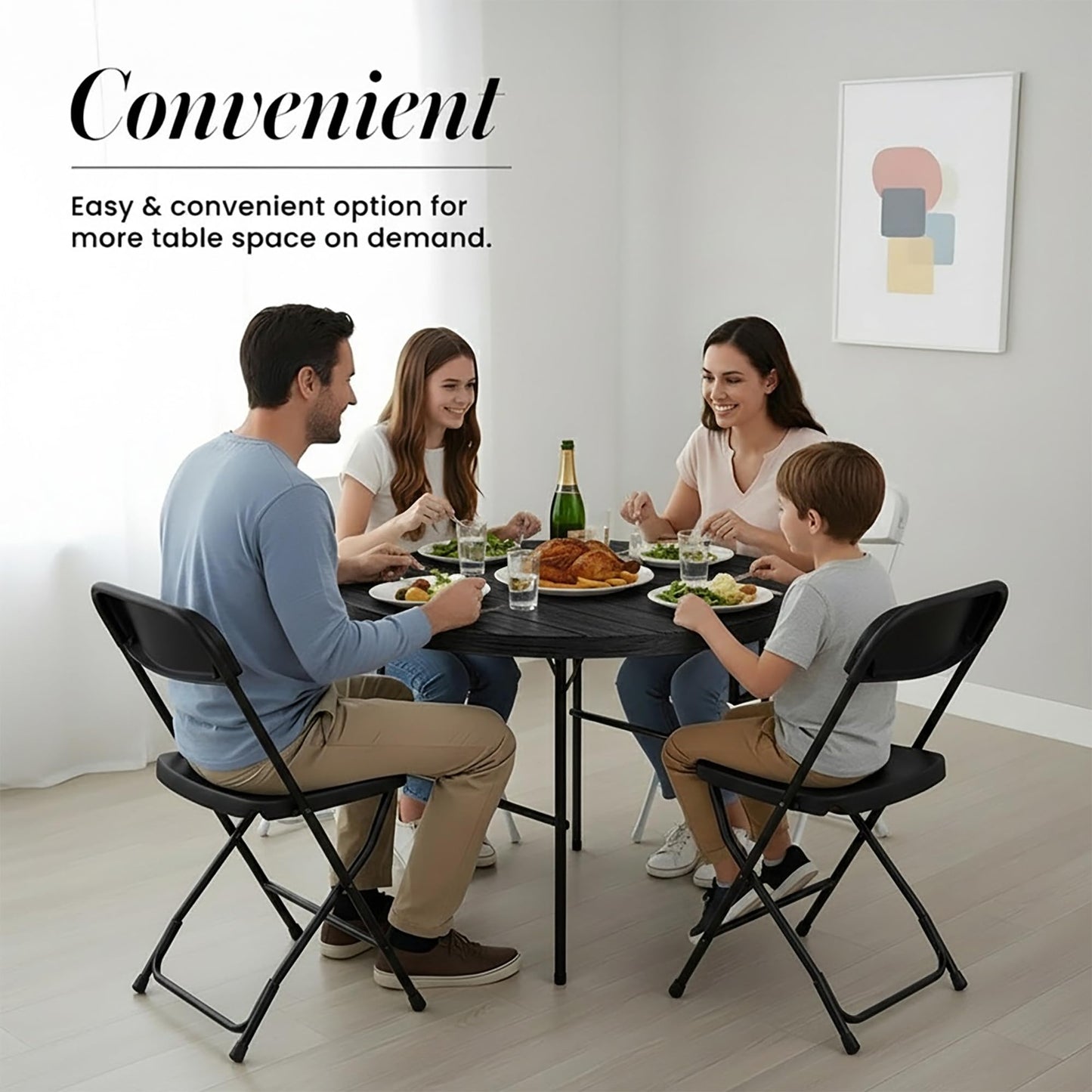 Our Modern Space 3.5 Feet Circular Round Foldable Table with Built in Handle & Steel Legs | Heavy Duty Portable | Perfect for Party, Dining, Wedding, Events, Picnic Indoor, Outdoor, Camping, Utility