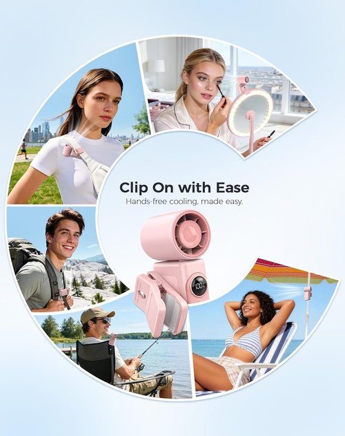 Hotsales Clip-On Portable Fan - 13500 RPM Rechargeable Mini Fan with LED Display | 360° Rotating Design for Travel & Strollers