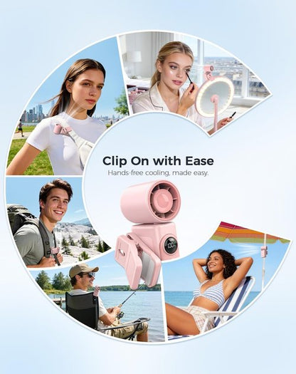 Hotsales Clip-On Portable Fan - 13500 RPM Rechargeable Mini Fan with LED Display | 360° Rotating Design for Travel & Strollers