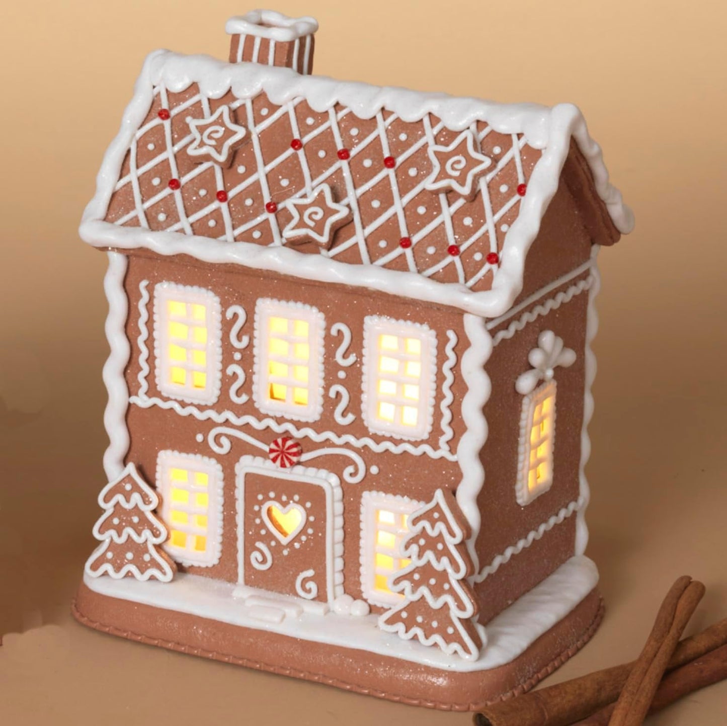 One Holiday Way Lighted Gingerbread House - 8.5-Inch Brown & White Christmas Tabletop Decor