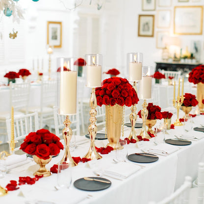 Shihanee Set of 6 Pillar Candles and Glass Cylinder Vases Clear Cylinder Holders for Slim Tall Pillar Candles Wedding Centerpieces(3.4'' x 4.7", 7", 9.8",Ivory White)