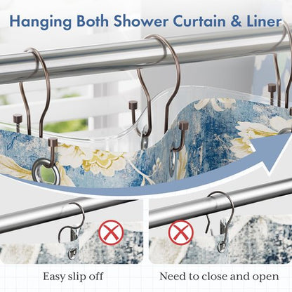 Bathway Shower Curtain Hooks Bronze Shower Curtain Rings with Cylindrical Design, 12Pcs Metal Shower Curtain Hooks Rust Proof, Smooth Glide Double Shower Hooks Rings for Shower Curtain