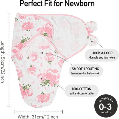 GLLQUEN Baby Girl Swaddles - 3 Pack Infant Sleep Sacks | Easy Swaddling Wraps in Pink Floral Design (0-3 Months)