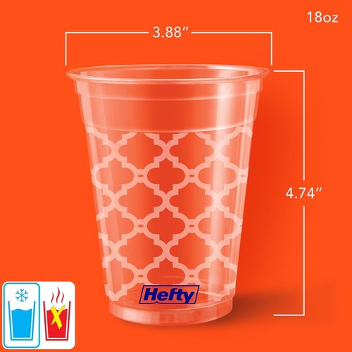 Hefty 18 Ounce Party Perfect Printed Clear Plastic Cups - 20 Count for Effortless Entertaining