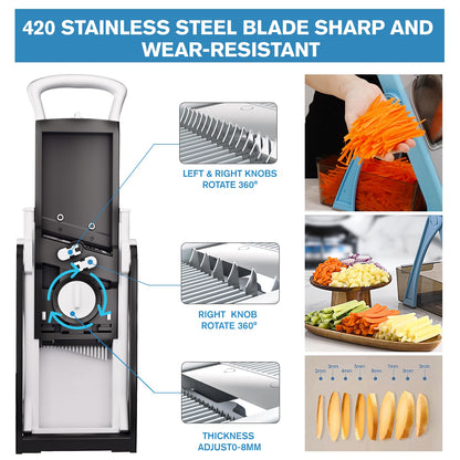 Upgrade Safe Mandoline Slicer Plus, Vegetable Slicer and Food Chopper Adjustable Thickness Potato Slicer French Fries Cutter, Kitchen Chopping Artifact