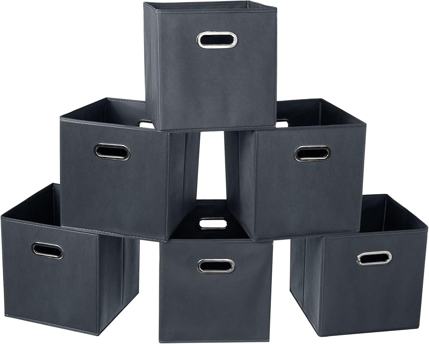 Skiennix Fabric Cube Storage Bins - Foldable Organizer with Dual Handles | Set of 6, Gray