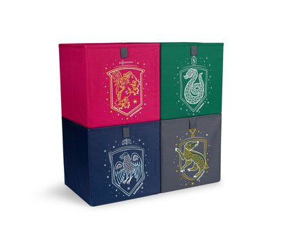 Ukonic Harry Potter Hogwarts Houses 11-Inch Storage Bin Cube Organizers, Set of 4 | Fabric Basket Container, Cubby Cube Closet Organizer | Wizarding World Gifts and Collectibles