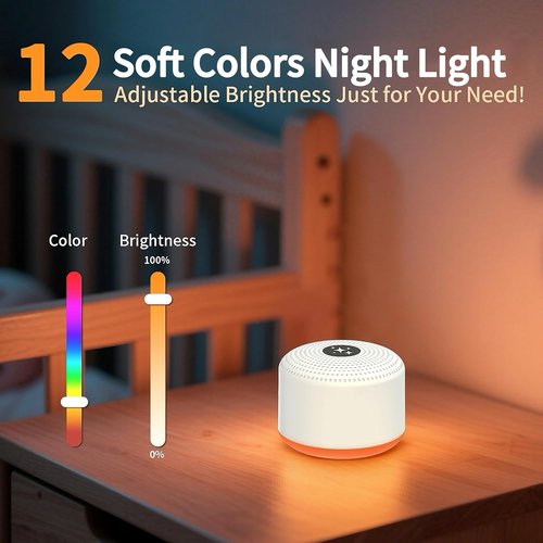 **Soothing Sounds White Noise Machine - Portable Sleep Aid with 30 Relaxing Sounds, 12 Colors & 5 Brightness Levels**