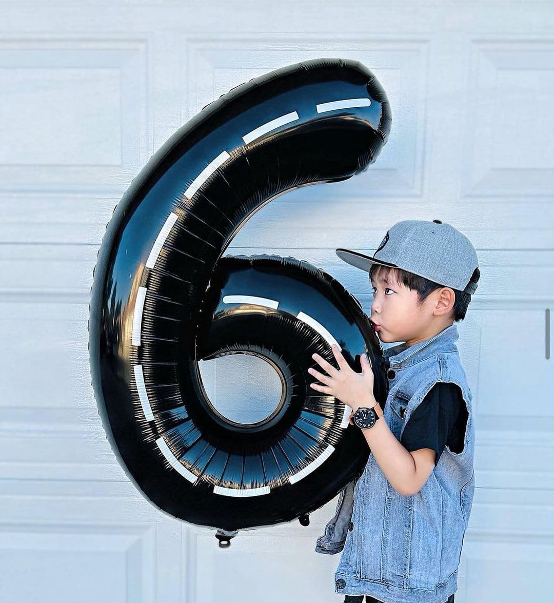 Race Car 6 Balloon - 40 Inch Black Number Balloon for 6th Birthday Decorations