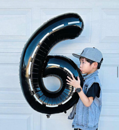 Race Car 6 Balloon - 40 Inch Black Number Balloon for 6th Birthday Decorations