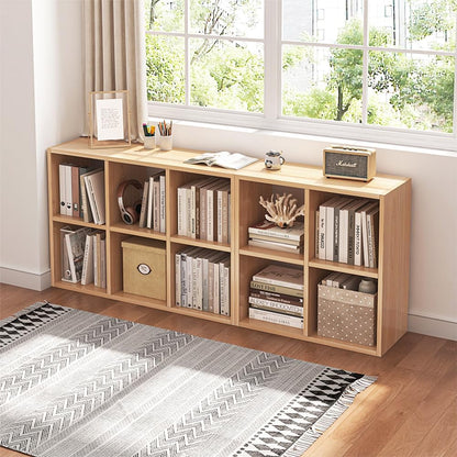 NELYE 6 Cube Organizer Bookcase - Stylish Oak Storage Solution with Fabric Bins for Books & Decor