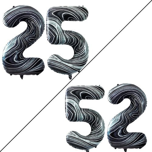 GOER Jumbo 25th Birthday Balloons - 42 Inch Marble Black Foil Helium Decorations | 52nd Birthday Party