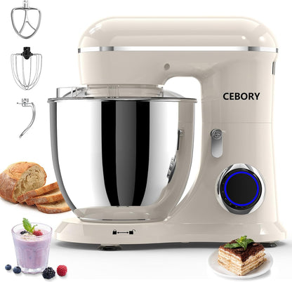 Skiennix 3-IN-1 Electric Stand Mixer - 6.5QT Bowl, 660W, 10-Speed for Baking & Cooking - Almond Cream