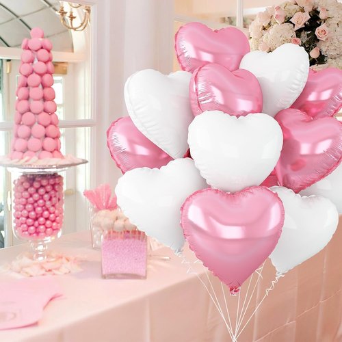 Light Pink Heart Balloons by [Brand Name] - 12 Pcs 18-Inch Foil Balloons for Baby Showers & Weddings