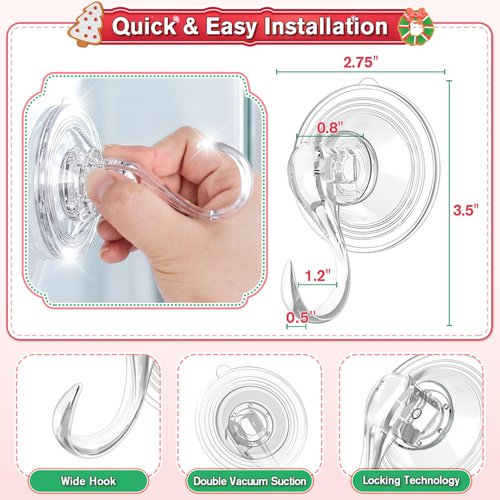 VIS'V Wreath Hanger, Large Suction Cup Wreath Hooks with Wipes, Heavy Duty, 22 LB Capacity, Removable and Reusable, Clear, 2 Pcs