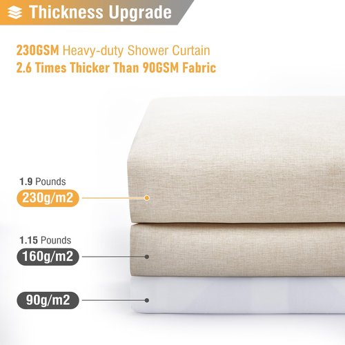 BTTN Fabric Shower Curtain, Linen Textured Heavy Duty Polyester Cloth Shower Curtain Set with 12 Plastic Hooks, Hotel Luxury Waterproof Decorative Shower Curtains for Bathroom - 72"x72" - Beige/Cream