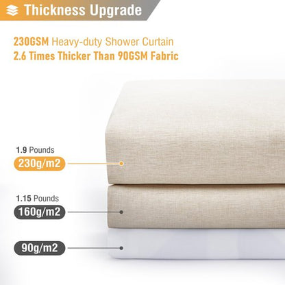 BTTN Fabric Shower Curtain, Linen Textured Heavy Duty Polyester Cloth Shower Curtain Set with 12 Plastic Hooks, Hotel Luxury Waterproof Decorative Shower Curtains for Bathroom - 72"x72" - Beige/Cream